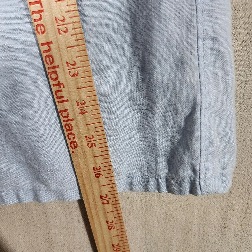 LL Bean Womens Light Blue 100% Linen Midi Skirt 10 Petite Elastic Back 0FXD7